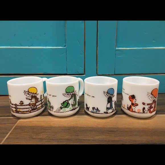 Other - Vintage Holly Hobbie Milk Glass Mugs set of 4